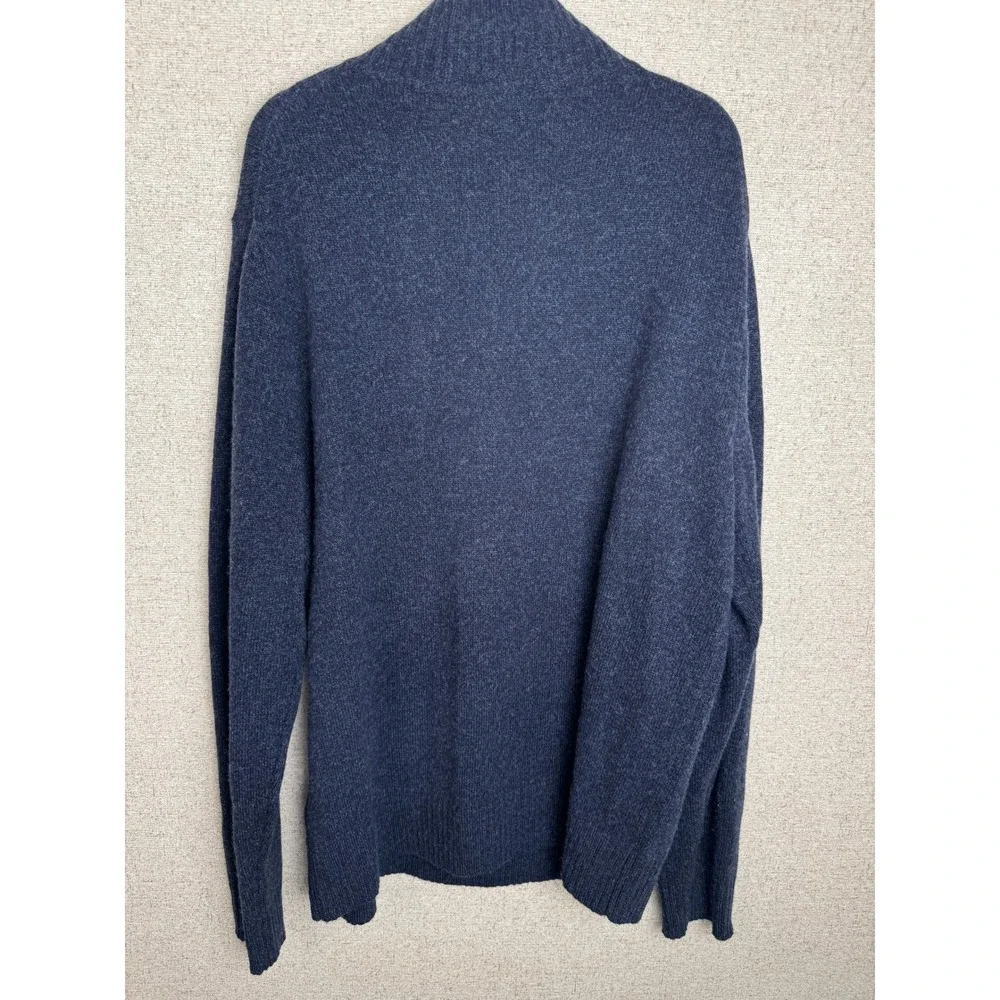 J Crew Rugged Merino Wool Blend Quarter Zip Sweater Mens L Heather Navy Blue